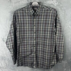 Brooks Brothers Madison Button Down Shirt Mens Large Gray Plaid  Long Sleeve